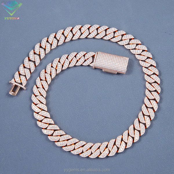 Vente chaude Ice Out Cuban Link Chain15 mm VVS Diamond Moishnite Chain S925 Silver Gold plaqué Hip Hop Fine Bijoux Colliers