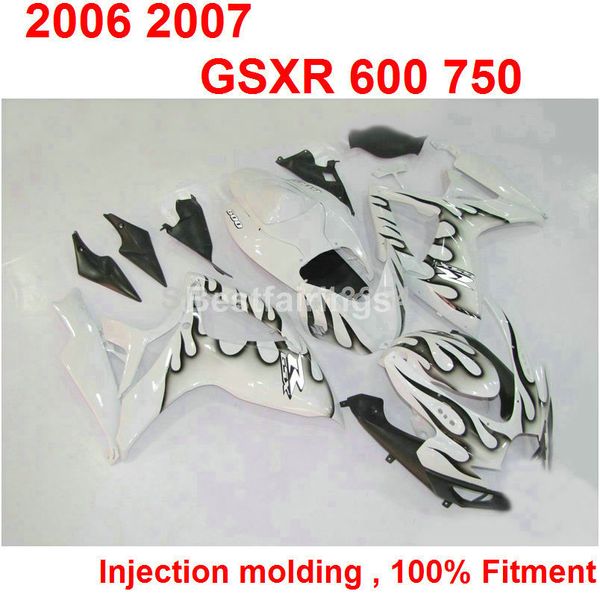 Kit de carénage de moulage par Injection, offre spéciale, pour SUZUKI GSXR600 GSXR750 2006 2007, flammes blanches et noires GSXR 600 750 06 07 QQ19