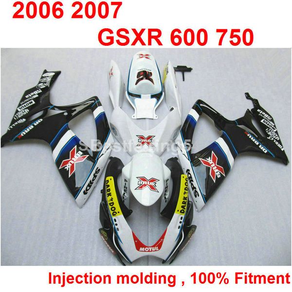 Offre spéciale kit de carénage de moulage par injection pour SUZUKI GSXR600 GSXR750 2006 2007 noir blanc GSXR 600 750 06 07 WW42