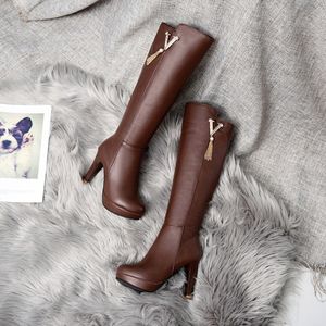 Hot Sale-Ion Womens Tall Knee Hoge PU-lederen laarzen worden geleverd met doos