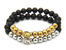 Hot koop sieraden zwarte matte agaat energie stenen kralen, geen magnetische hematiet kralen antieke goud en zilveren Boeddha armbanden