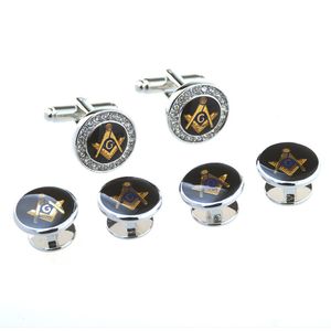 Hoge kwaliteit ronde masonische manchetknopen sieraden set heren goud zilver kompas vierkante freemason mason knop manchetknopen met kristallen stenen