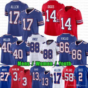 Vente chaude Josh Allen Stefon Diggs Jersey de football Gabriel Davis von Miller Dawson Knox Jim Kelly Milano Dalton Kincaid Gregory Rousseau Damar Hamlin Poyer