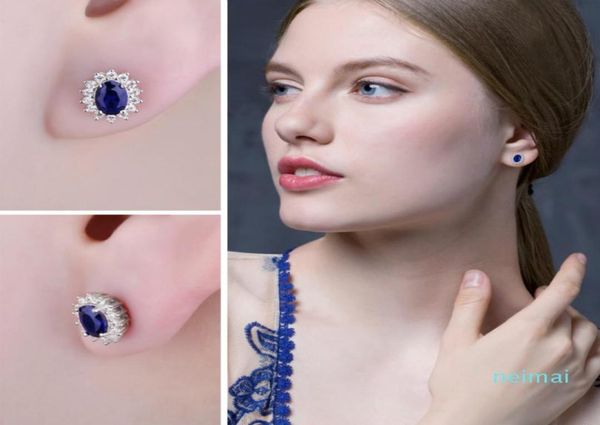 Vente chaude Jpalace Créé des boucles d'oreilles en sapphir bleu 925 boucles d'oreilles en argent sterling pour les femmes d'oreilles coréennes 4221539