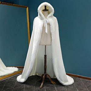 Winter Lange Warme Bruiloft Capes Jassen Wit Faux Vrouwen Mantel Floor Lengte Bruid Sjaal Bont Cape Jas Volwassen Bridal wrap CL1560