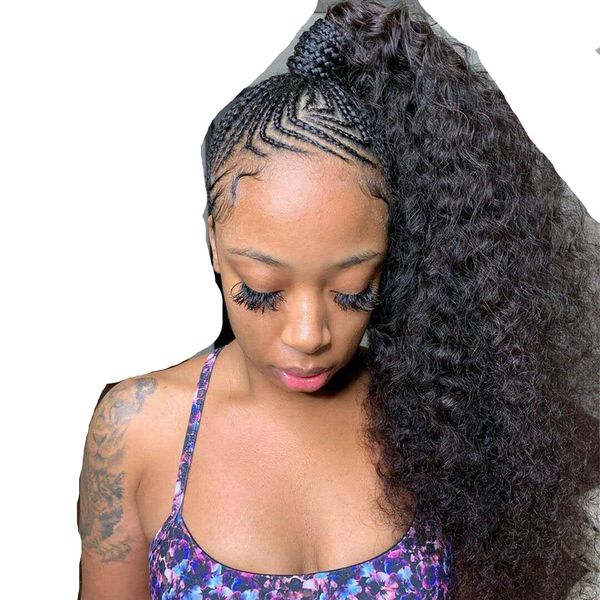 Venta caliente Kinky Curly Drawstring Ponytail clip para el cabello en negro natural Virgin mongolian ponytail Extensiones de cabello 10-22inch afro Pony tail