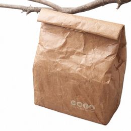 Vente chaude Kraft Paper Lunch Sac étanche Sac de pique-nique réutilisable Sacs de pliage thermique Sacs Un faible effet d'insulati thermique 930p #