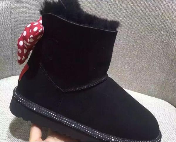 Vente chaude-dernière conception de luxe court bébé garçon fille femmes enfants nœud papillon neige intégré garder au chaud bottes EU taille 25-41