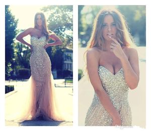 Pailletten Prom Dresses 2015 Sweetheart Pailletten Kralen Kristallen Mermaid Avondjurken Hoge kwaliteit Gepersonaliseerde Quinceanera Pageant Towns