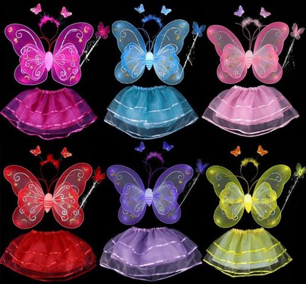 Venta caliente # Lovely Girl Butterfly Wings Fairy Child Custome Tutu Dress Up Outfits 4 Sets Nueva oferta Descuentos