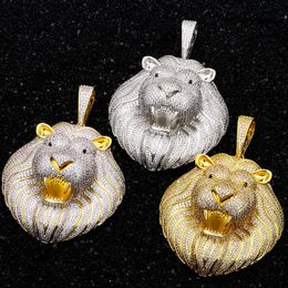 Pendentif de luxe grande tête de Lion, zircone cubique, Hip Hop, argent, or, bijoux à breloques, pendentif Animal pour hommes