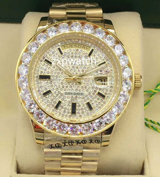 Gran oferta de reloj de pulsera de lujo con diamantes para hombre, reloj mecánico con estrella brillante, esfera facial de diamante brillante de acero inoxidable dorado de 43MM