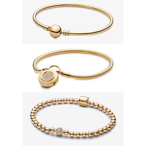 Vente chaude Luxury Original 100% 925 Sterling Silver Snake Chain Bracelet Gold Chain Crown Bangle For Women Authentic Charm Diy Bijoux