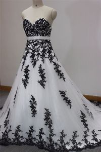 Robes de mariée en dentelle blanche et noire robe de bal avec épaule dénudée appliques robe de soirée robes de mariée QC1011