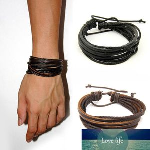 Hot koop mannelijke mode heren armbanden vijf wax touwen handgemaakte lederen bruine kleur armband drop verzending