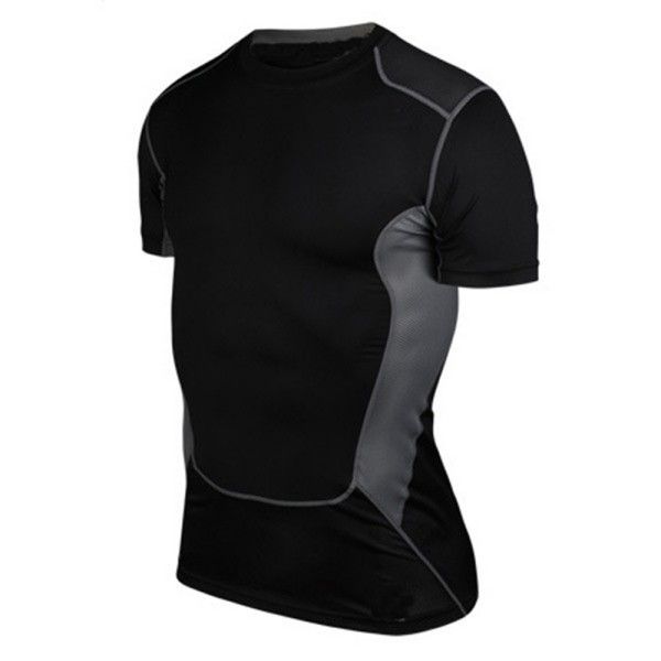 Sports col rond Compression couche de base à manches courtes hauts sous la chemise corps serré