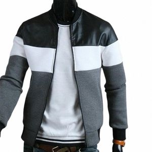 Venta caliente Hombres Chaqueta Bolsillos oblicuos Guapo Stand-up Collar de tres colores Ctrast Empalme Abrigo de otoño para Dropship al aire libre i3J6 #