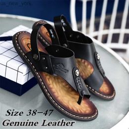 Vente chaude hommes sandales en cuir véritable chaussures d'été loisirs pantoufles tongs hommes chaussures confortables grande taille 47 L230518