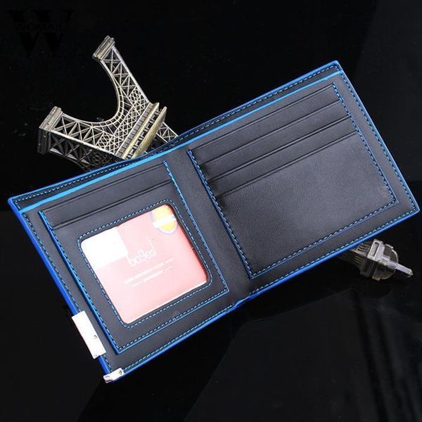 Vente chaude hommes stylish bifold business cuir portefeuille portefeuille short slim mâle sac à dos d'argent clip carte de crédit dollar