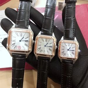 Heren Dames mode roestvrijstalen kast witte wijzerplaat horloge Quartz horloges Lederen band 078-2