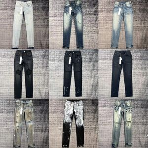 Hot Sale heren paarse jeans ontwerper gestapeld lange broek ksubi scheurde high street merk patch gat denim rechte mode streetwear silm