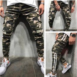 Hot Koop Mens Skinny Stretch Potlood Denim Broek Camouflage Geplooid Slim Fit Jean Broek Side Stripe Cargo Jeans Mannelijke Kleding1