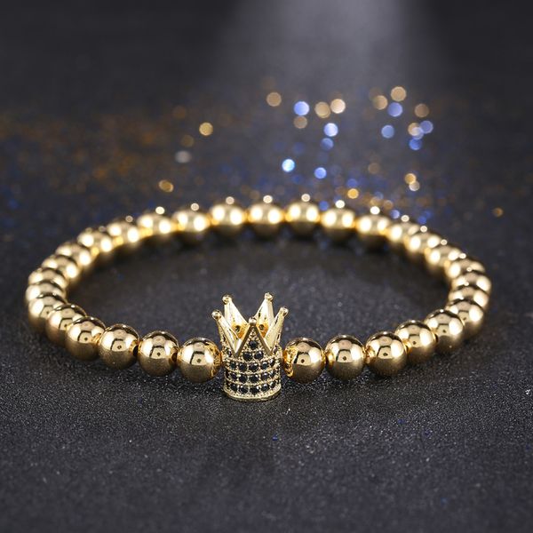 Venta caliente Metal CZ Zirconia 4 Clors King Crown Charm Bracelet Hombres Dull Polish Bead Pulseras para mujeres