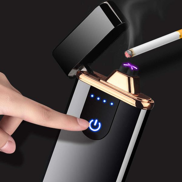 Vente chaude en métal USB USB Rechargeable Double Arc Touch Ignition Light Battery Indicator Double Arc Electric Cigarette Lighter