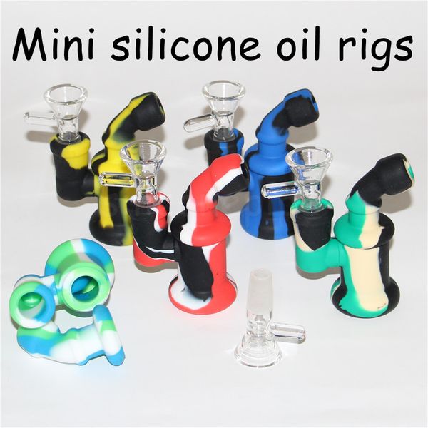 Venta caliente Mini pipa de fumar de silicona con recipiente de vidrio Pipas de tabaco de silicona para fumar Hierba seca Percolador de agua irrompible Bong libre de DHL