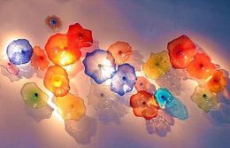 Gran oferta, platos decorativos modernos de flores de cristal de Murano, arte de pared, estilo colorido, placas colgantes de vidrio soplado a mano, arte de pared