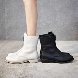 Remise Chaude MORAZORA – bottines en cuir de vache à fermeture éclair pour femme, chaussures courtes noires et blanches, bottes occidentales à la mode, nouvelle collection printemps-automne 2021