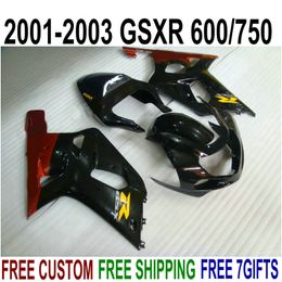 Hot koop motorfiets set voor SUZUKI GSXR600 GSXR750 2001 2002 2003 K1 stroomlijnkappen 01-03 GSXR 600 750 rood zwart kuip kit SK26