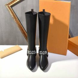Vente chaude-n chaussures décontractées bottes pour femmes chaussures en cuir noir bottes classiques de 14 pouces