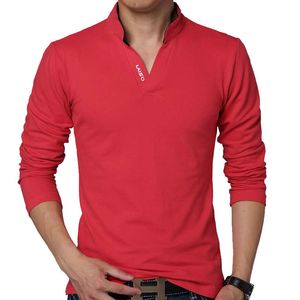 Offre spéciale nouvelle marque de mode hommes polo couleur unie à manches longues slim fit chemise hommes coton polos chemises décontractées 5xl