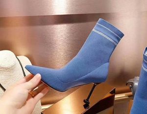 Venta caliente-Nuevas botas de calcetín 2019 Tacones altos finos Punta estrecha Tela Bota de punto elástico para mujeres