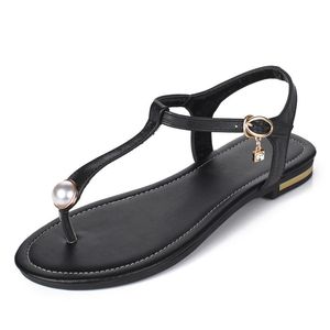 Vente chaude-nouveau 2019 été en cuir tongs femmes chaussures gladiateur décontracté plat sandale femme blanc noir