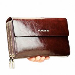 grosses soldes!Nouveau 2024 Luxe Brillant Huile Cire Vachette Hommes Pochette Lg Véritable Cuir Hommes Portefeuilles Double Couche Busin Embrayage y4Nd #