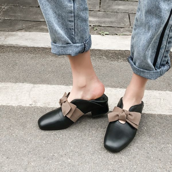 Vente chaude-Nouvelle Arrivée Printemps Mode Grand Ruban Bowtie En Cuir Femmes Pour Mocassins Chaussures Bureau Robe Casual Mules Chaussures Chaussures Plates