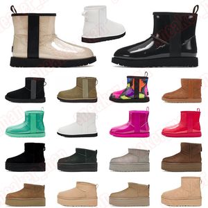 2024 Designer Sneeuw Winter Klassieke Heldere Laarzen Dames Enkel Ultra Mini Platform Laars Zwarte Kastanje Booties Luxe Dames Goldenstar Klomp Loafers Schoenen 36-41