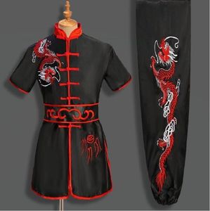 Hot Koop Nieuwe Chinese Stijl Mannen Vrouwen Geborduurde Draak Kung Fu Pak Tai chi Wushu Uniform Outdoor Sport Korte Mouw jas Broek Sets