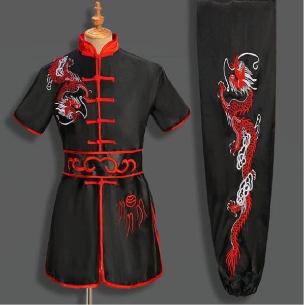Remise Chaude Costume de Kung Fu Dragon brodé pour hommes et femmes, nouveau Style chinois, uniforme Tai chi Wushu, Sport de plein air, ensembles veste et pantalon à manches courtes