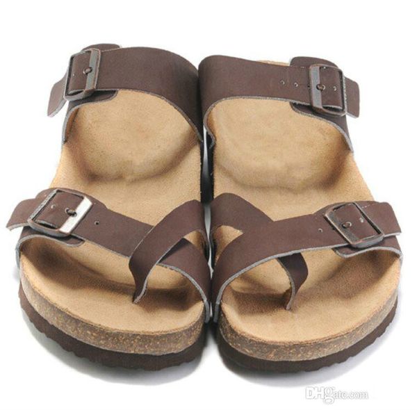Venta caliente Nueva marca famosa Arizona Sandalias planas para hombres Zapatos casuales Hebilla masculina Playa Verano Zapatillas de cuero genuino de alta calidad Zapatos de mujer