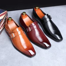 Vente chaude-nouveaux hommes loisirs robe chaussures noir britannique designer bout carré moine chaussures boucle sangle bureau carrière chaussures