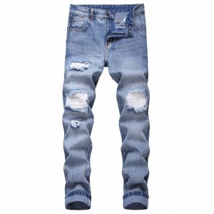 Hot Koop Nieuwe Heren Gescheurde Gat Jeans Casual Slim Skinny Blue Jeans para hombre Mannen Broek Fi Mannelijke hip hop Denim Broek t4Dt #