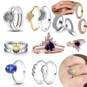 Hot Koop Nieuwe Originele Ringen Fonkelende Bruiloft Rose Goud Voor Vrouwen Zon en Maan Ring Sieraden