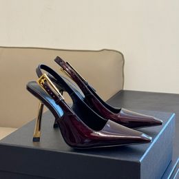 Meilleure Promo Sandales en cuir verni à bout pointu et Slingback, escarpins à talons aiguilles de 10.5cm, chaussures de luxe de styliste à talons hauts pour femmes, nouvelle collection