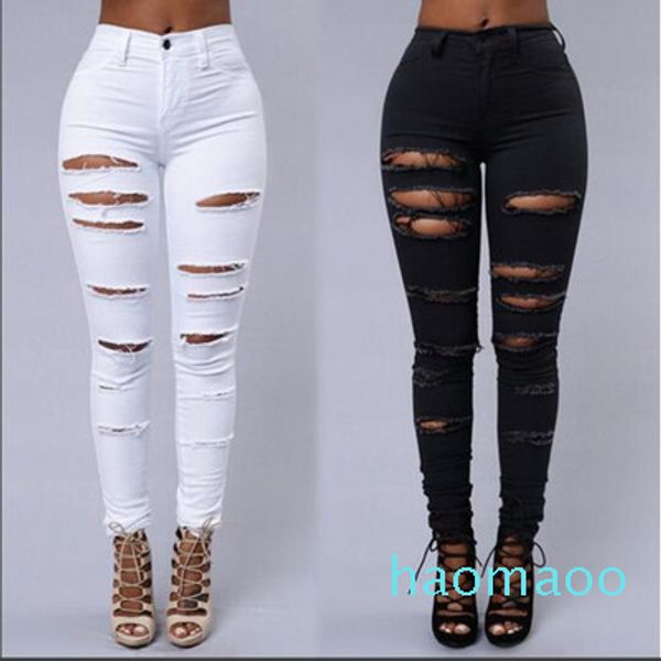 Vente chaude-New Summer club Style Femmes Jeans déchirés Trous filles pantalons Stretch tissu Slim vintage boyfriend jeans pour femme