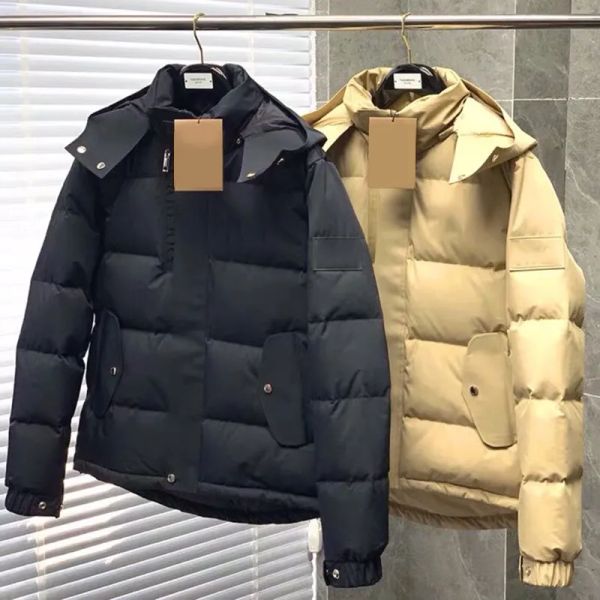 Venta caliente Nuevo invierno Hombres y mujeres Nuevo estilo británico Chaqueta de plumón de ocio de negocios con capucha corta y cálida engrosada Parka de plumón negra y beige engrosada