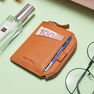 Hot koop newbring lederen rits portemonnee mannelijke minimalisme geld portemonnee slanke kaarthouder korte mannelijke clutch heren portefeuilles portemonnee