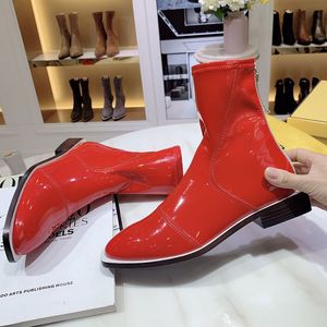 Hot Sale- Nieuwste 2020 Mode Designer Dames Winterlaarzen Glanzende Neopreen Korte Hak Enkellaarzen met Knight Boots